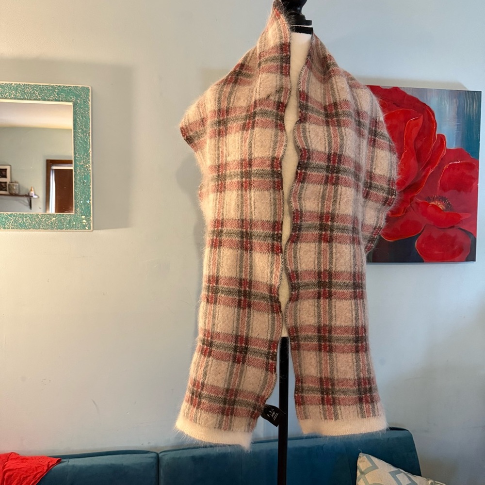 424 Fifth Lord & Taylor Unisex Mohair Rabbit Cashmere Wool Plaid Scarf One Size